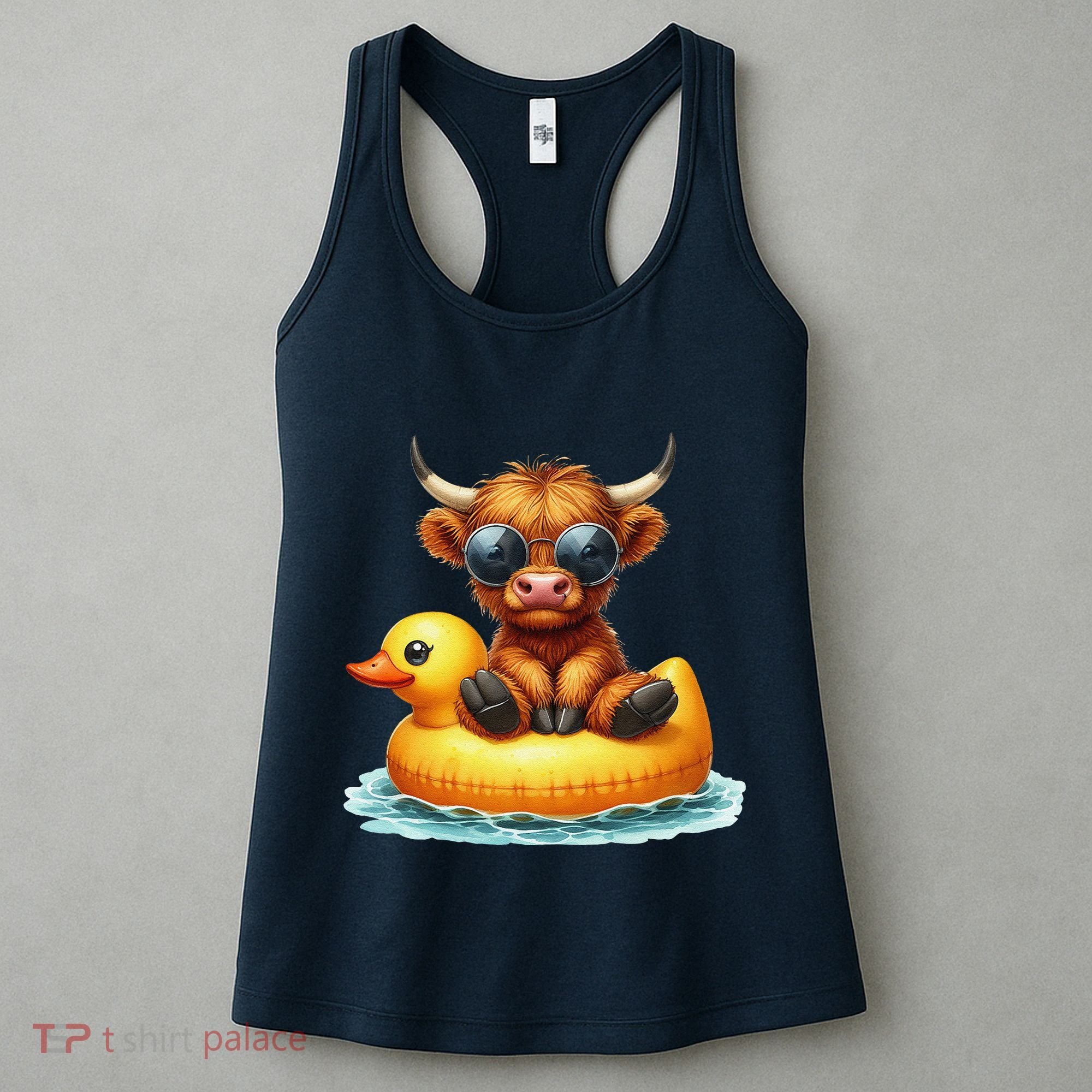 Cute Highland Cow Duck Pool Float Summer Vibes Swimming Women's Tank Top