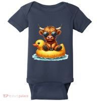 Cute Highland Cow Duck Pool Float Summer Vibes Swimming Baby Bodysuit thumb 0