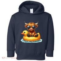Cute Highland Cow Duck Pool Float Summer Vibes Swimming Toddler Hoodie thumb 0