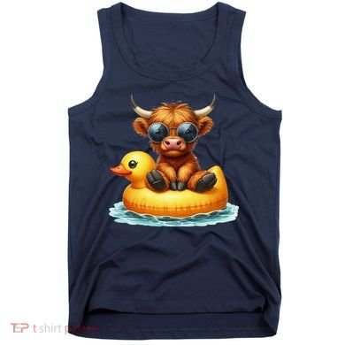 Cute Highland Cow Duck Pool Float Summer Vibes Swimming Tank Top