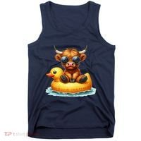 Cute Highland Cow Duck Pool Float Summer Vibes Swimming Tank Top thumb 0
