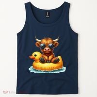 Cute Highland Cow Duck Pool Float Summer Vibes Swimming Tank Top thumb 2