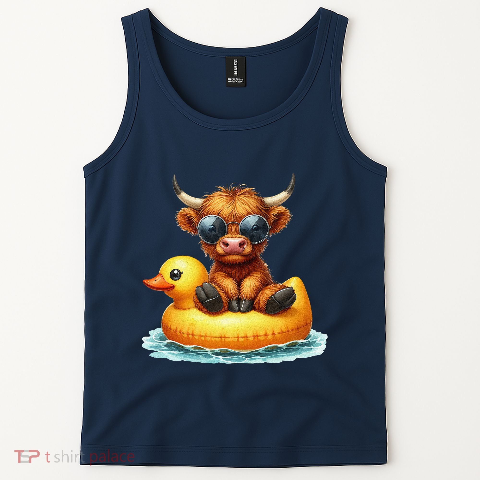 Cute Highland Cow Duck Pool Float Summer Vibes Swimming Tank Top