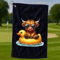 Cute Highland Cow Duck Pool Float Summer Vibes Swimming Golf Towel thumb 1