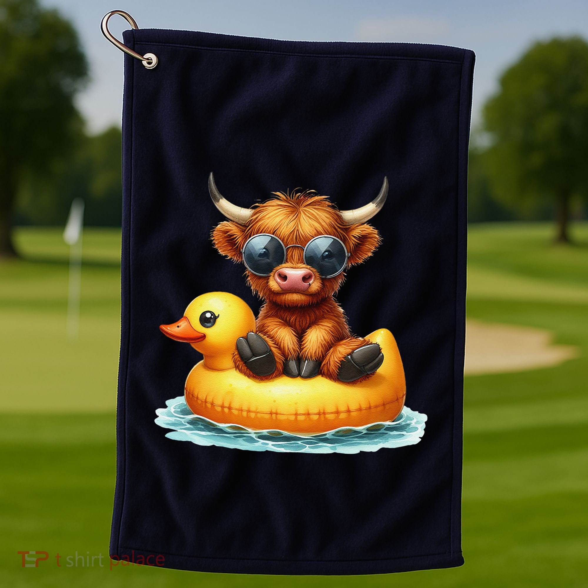 Cute Highland Cow Duck Pool Float Summer Vibes Swimming Golf Towel