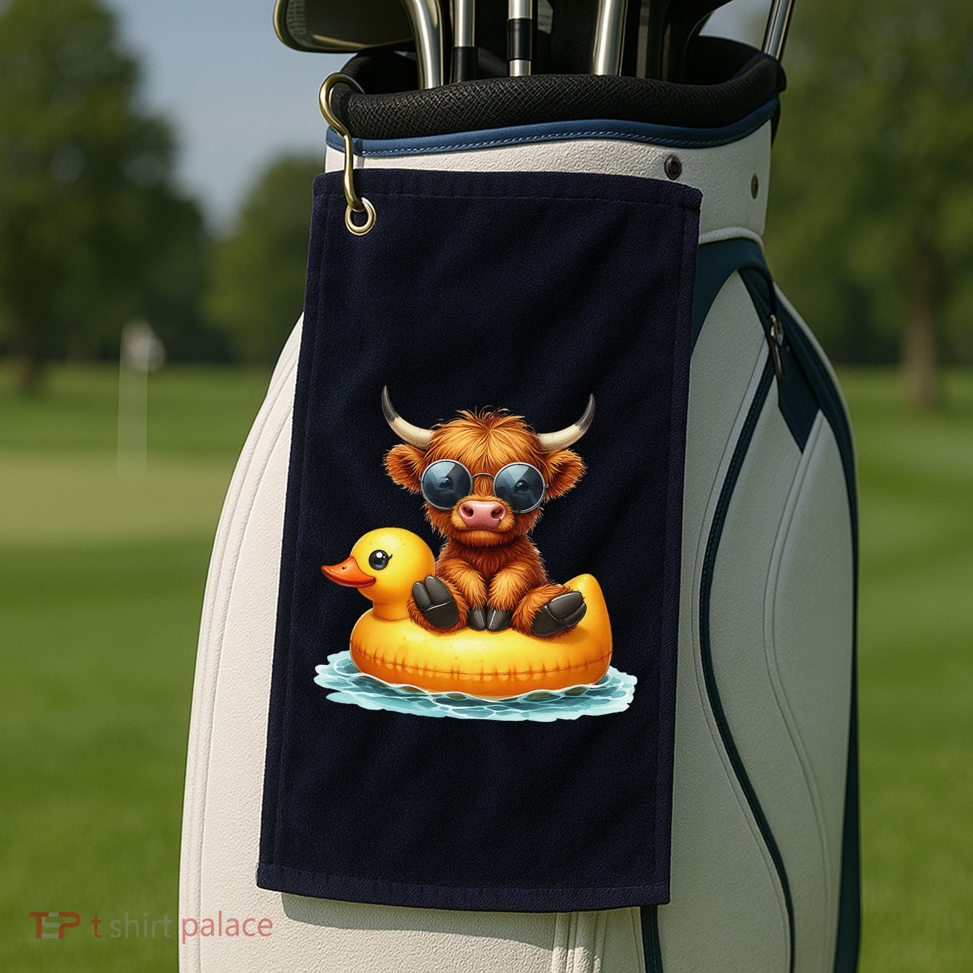 Cute Highland Cow Duck Pool Float Summer Vibes Swimming Golf Towel