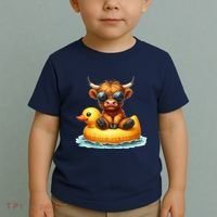 Cute Highland Cow Duck Pool Float Summer Vibes Swimming Toddler T-Shirt thumb 2