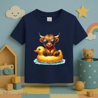 Cute Highland Cow Duck Pool Float Summer Vibes Swimming Toddler T-Shirt thumb 3