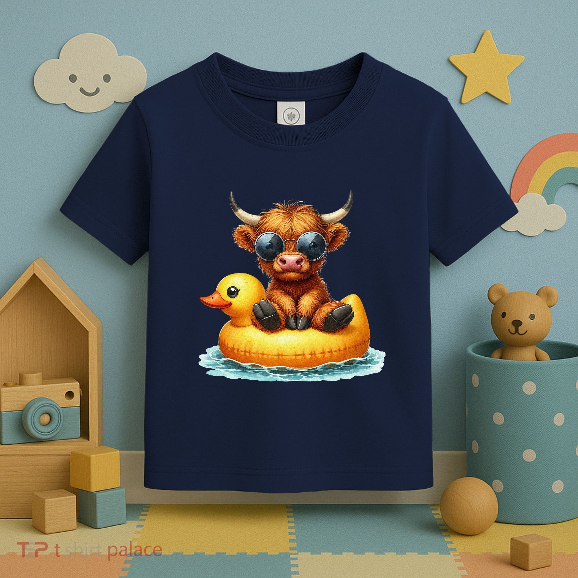 Cute Highland Cow Duck Pool Float Summer Vibes Swimming Toddler T-Shirt