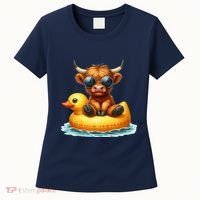 Cute Highland Cow Duck Pool Float Summer Vibes Swimming Women's T-Shirt thumb 0
