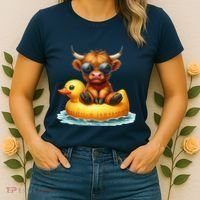 Cute Highland Cow Duck Pool Float Summer Vibes Swimming Women's T-Shirt thumb 2