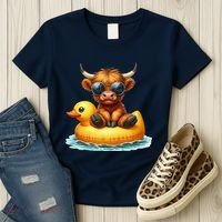 Cute Highland Cow Duck Pool Float Summer Vibes Swimming Women's T-Shirt thumb 3