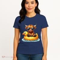 Cute Highland Cow Duck Pool Float Summer Vibes Swimming Women's T-Shirt thumb 4