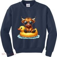 Cute Highland Cow Duck Pool Float Summer Vibes Swimming Kids Sweatshirt thumb 0