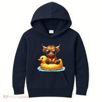 Cute Highland Cow Duck Pool Float Summer Vibes Swimming Kids Hoodie thumb 0