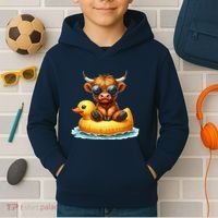 Cute Highland Cow Duck Pool Float Summer Vibes Swimming Kids Hoodie thumb 2