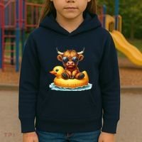 Cute Highland Cow Duck Pool Float Summer Vibes Swimming Kids Hoodie thumb 3