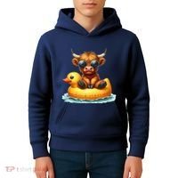 Cute Highland Cow Duck Pool Float Summer Vibes Swimming Kids Hoodie thumb 4