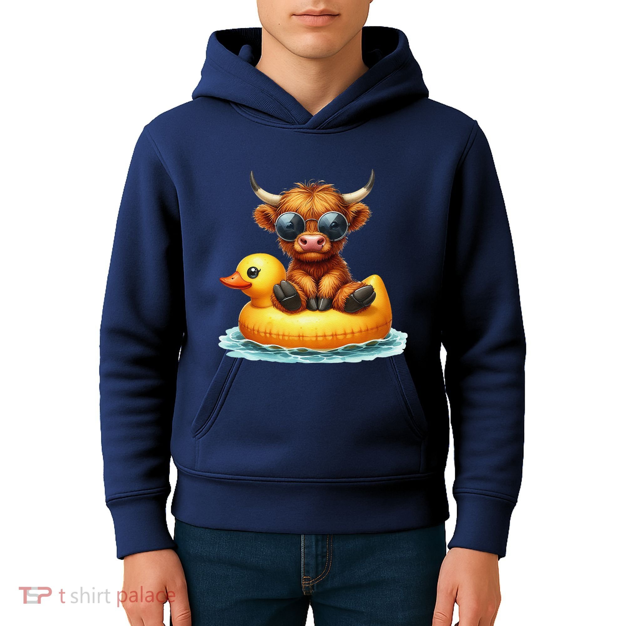 Cute Highland Cow Duck Pool Float Summer Vibes Swimming Kids Hoodie
