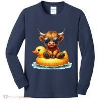 Cute Highland Cow Duck Pool Float Summer Vibes Swimming Kids Long Sleeve Shirt thumb 0