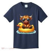 Cute Highland Cow Duck Pool Float Summer Vibes Swimming Kids T-Shirt thumb 0