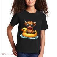 Cute Highland Cow Duck Pool Float Summer Vibes Swimming Kids T-Shirt thumb 2