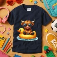 Cute Highland Cow Duck Pool Float Summer Vibes Swimming Kids T-Shirt thumb 3