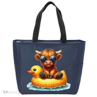 Cute Highland Cow Duck Pool Float Summer Vibes Swimming Tote Bag