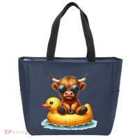 Cute Highland Cow Duck Pool Float Summer Vibes Swimming Tote Bag thumb 0