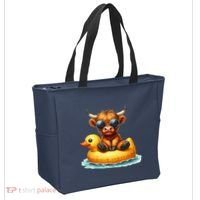 Cute Highland Cow Duck Pool Float Summer Vibes Swimming Tote Bag thumb 2
