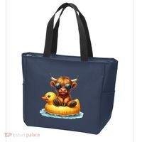 Cute Highland Cow Duck Pool Float Summer Vibes Swimming Tote Bag thumb 3