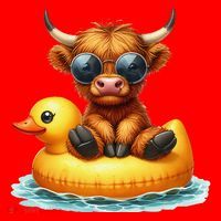 Cute Highland Cow Duck Pool Float Summer Vibes Swimming Santa Hat thumb 1