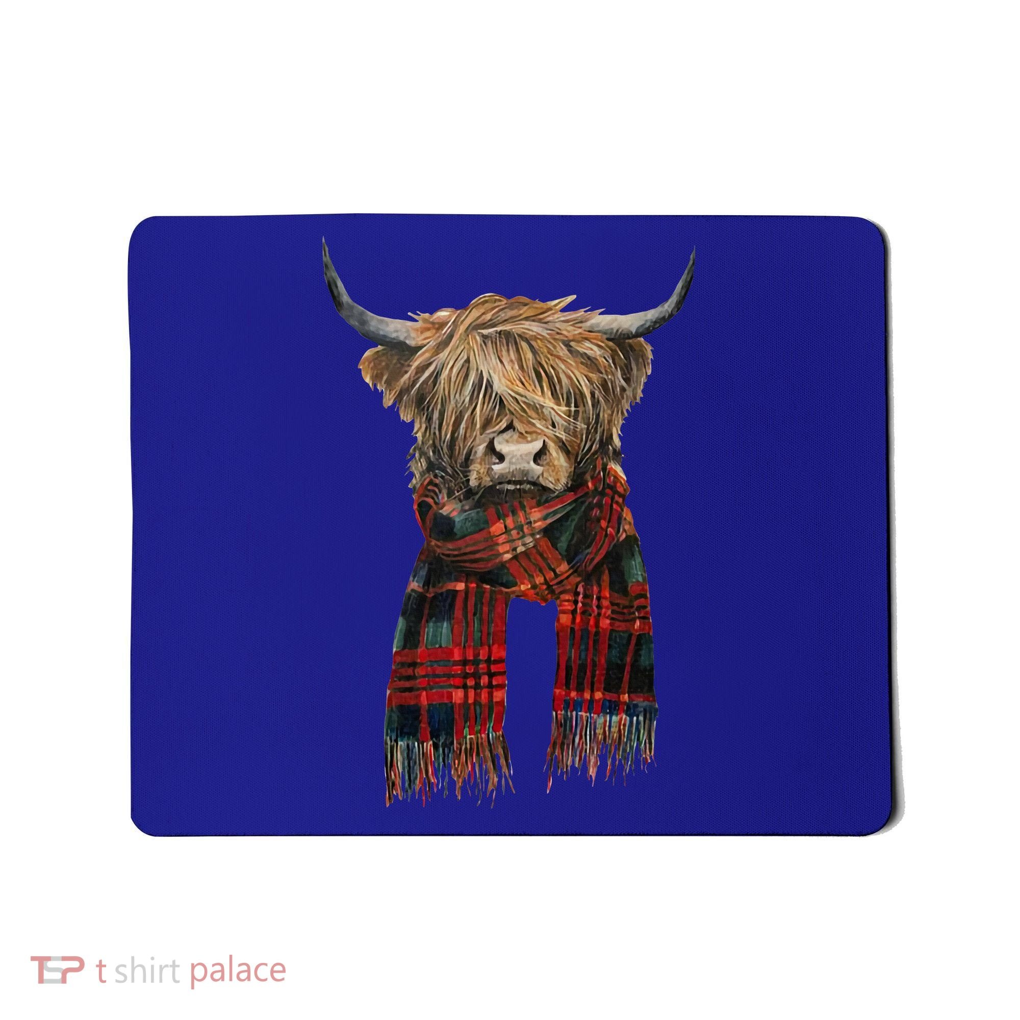Cute Highland Cow Wearing Buffalo Plaid Scarf Farming Farmer  Mousepad