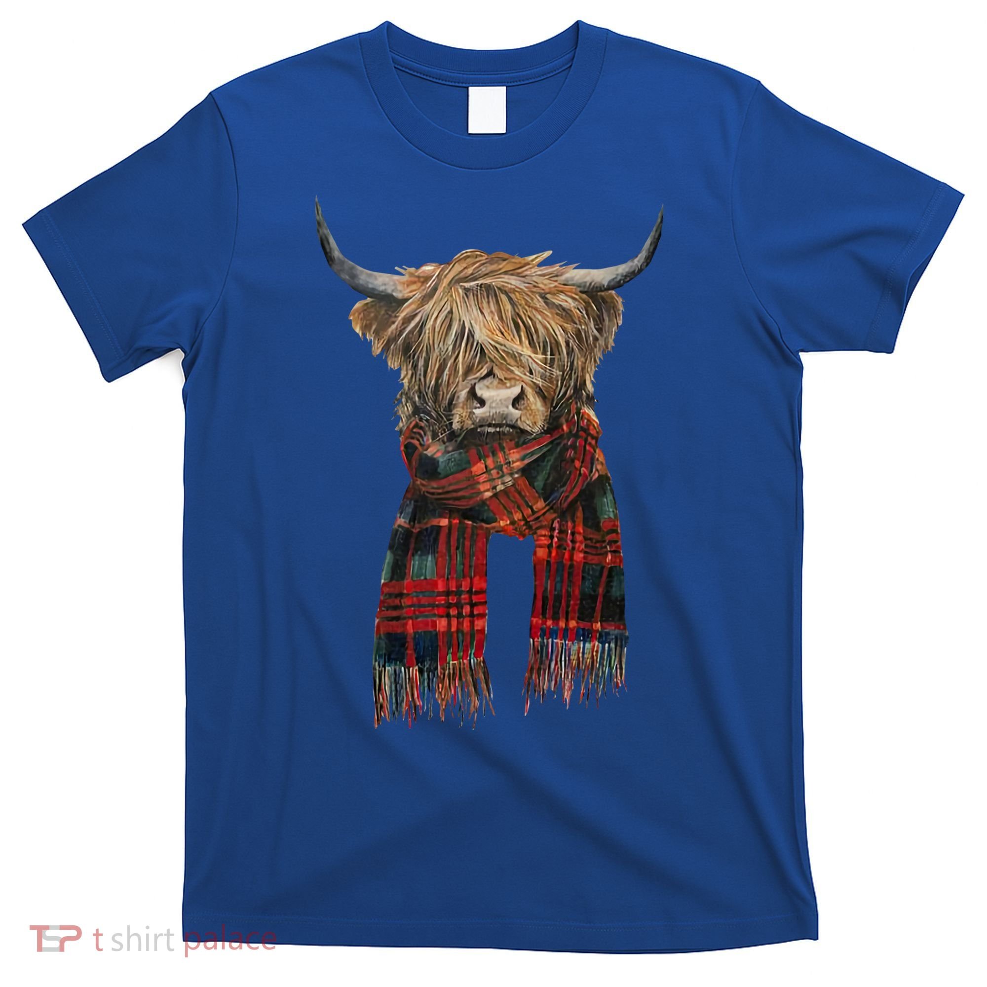 Cute Highland Cow Wearing Buffalo Plaid Scarf Farming Farmer Gift T-Shirt