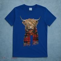 Cute Highland Cow Wearing Buffalo Plaid Scarf Farming Farmer Gift T-Shirt thumb 5