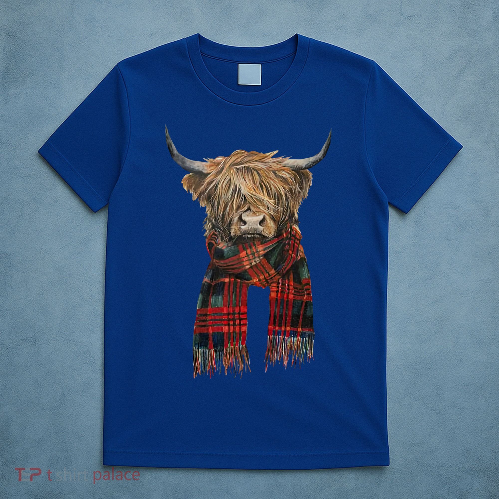 Cute Highland Cow Wearing Buffalo Plaid Scarf Farming Farmer Gift T-Shirt