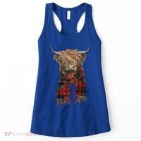 Cute Highland Cow Wearing Buffalo Plaid Scarf Farming Farmer Gift Women's Tank Top thumb 0