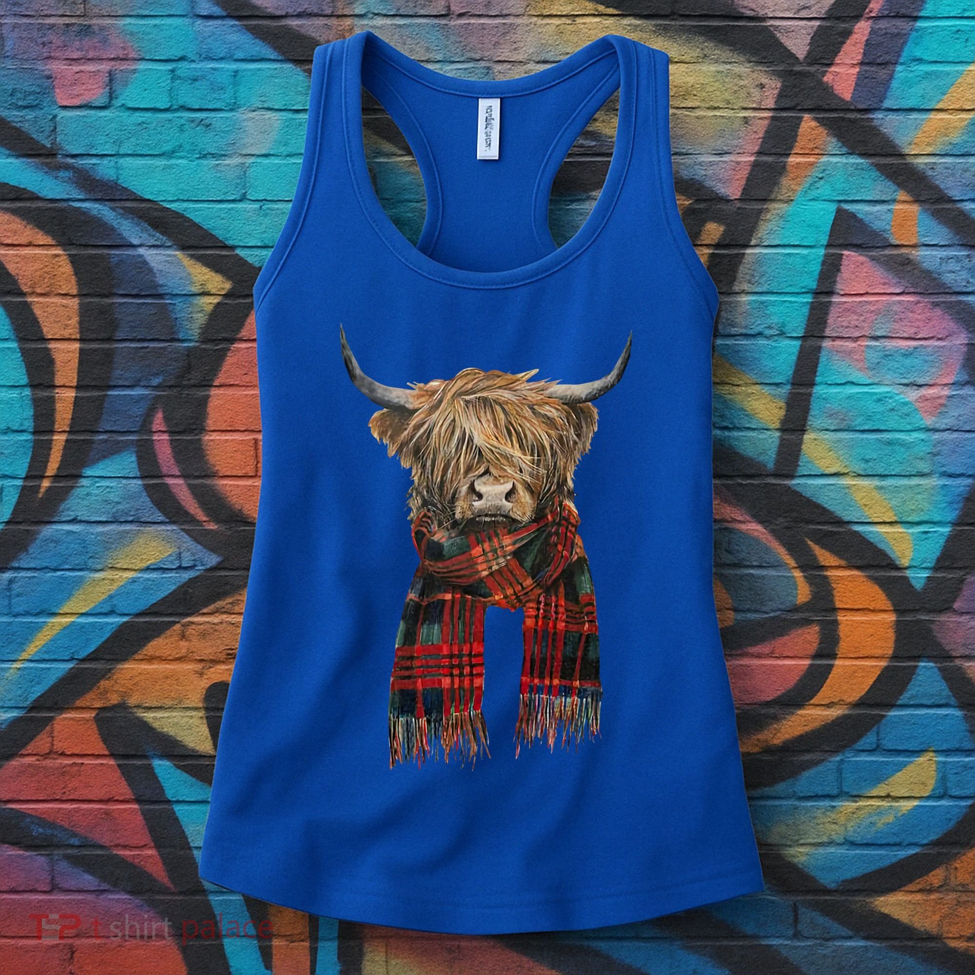 Cute Highland Cow Wearing Buffalo Plaid Scarf Farming Farmer Gift Women's Tank Top