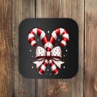 Christmas Holiday Candy Cane Retro Coquette Bow Women Girl Coaster thumb 0