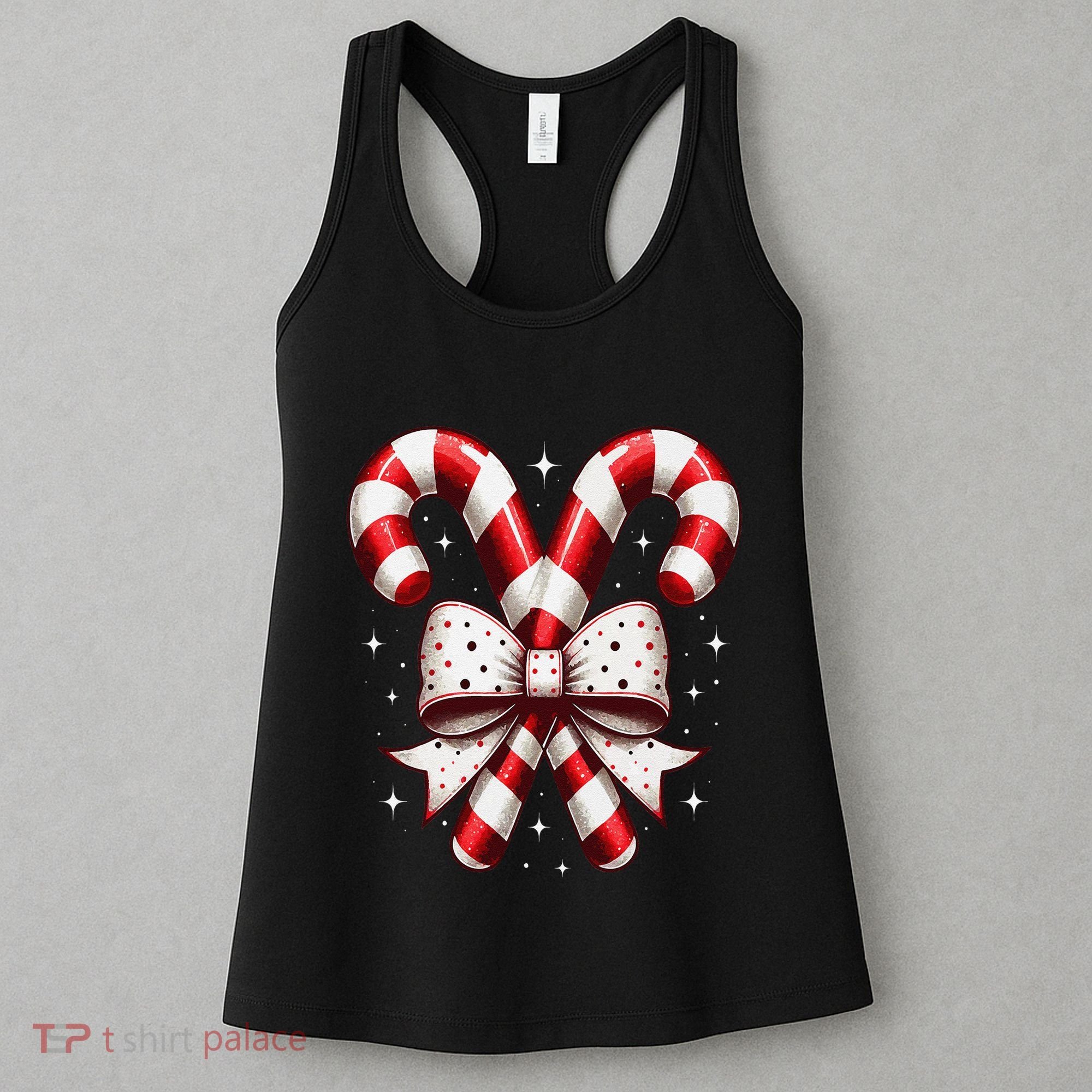 Christmas Holiday Candy Cane Retro Coquette Bow Women Girl Women's Tank Top