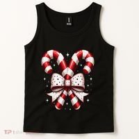 Christmas Holiday Candy Cane Retro Coquette Bow Women Girl Tank Top thumb 2