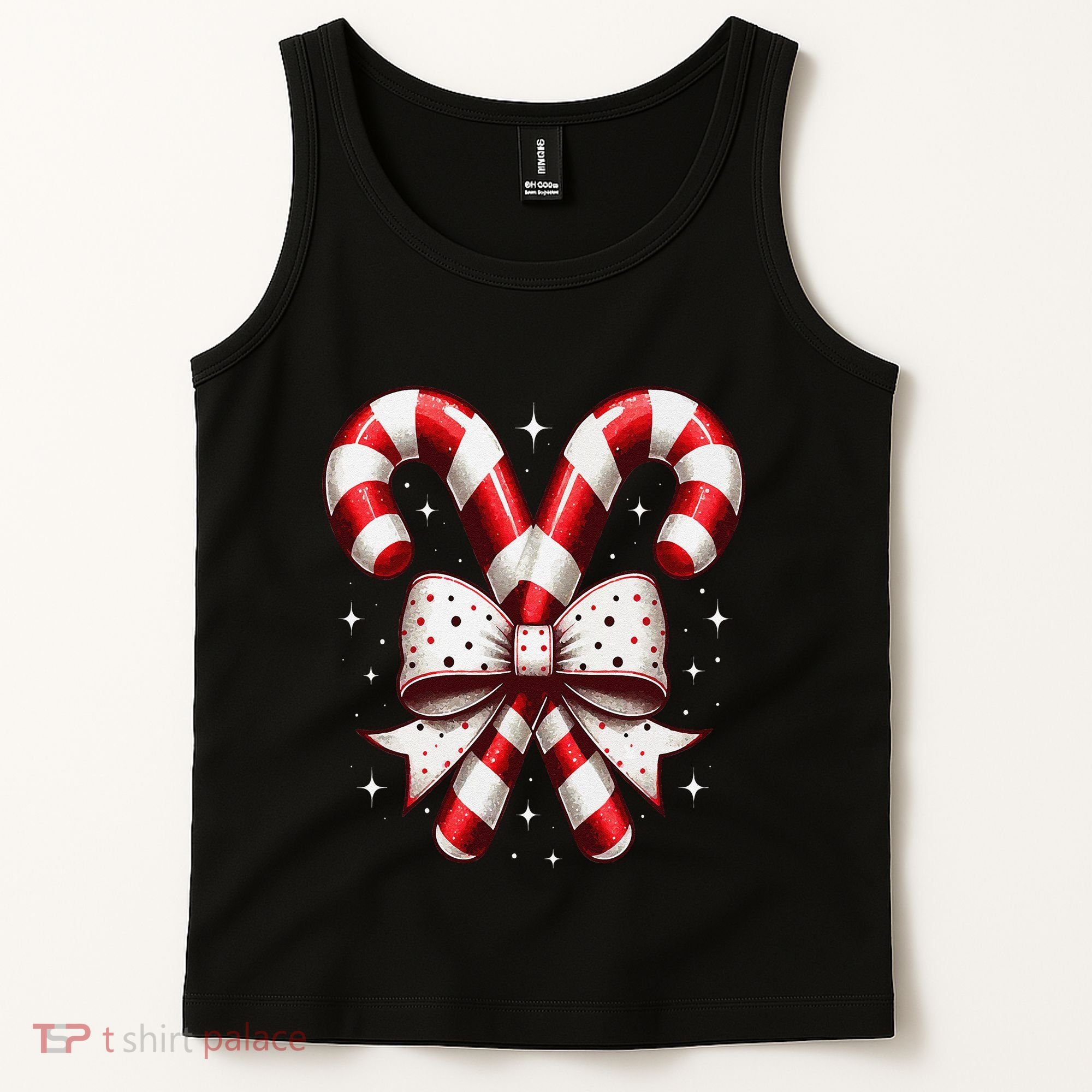 Christmas Holiday Candy Cane Retro Coquette Bow Women Girl Tank Top