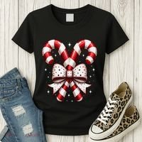 Christmas Holiday Candy Cane Retro Coquette Bow Women Girl Women's T-Shirt thumb 3