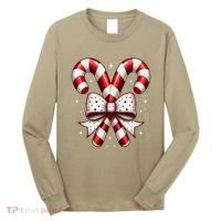 Christmas Holiday Candy Cane Retro Coquette Bow Women Girl Long Sleeve Shirt thumb 0