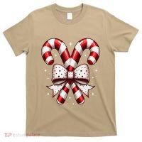 Christmas Holiday Candy Cane Retro Coquette Bow Women Girl T-Shirt thumb 0