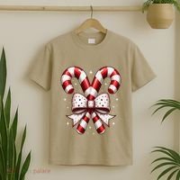 Christmas Holiday Candy Cane Retro Coquette Bow Women Girl T-Shirt thumb 2