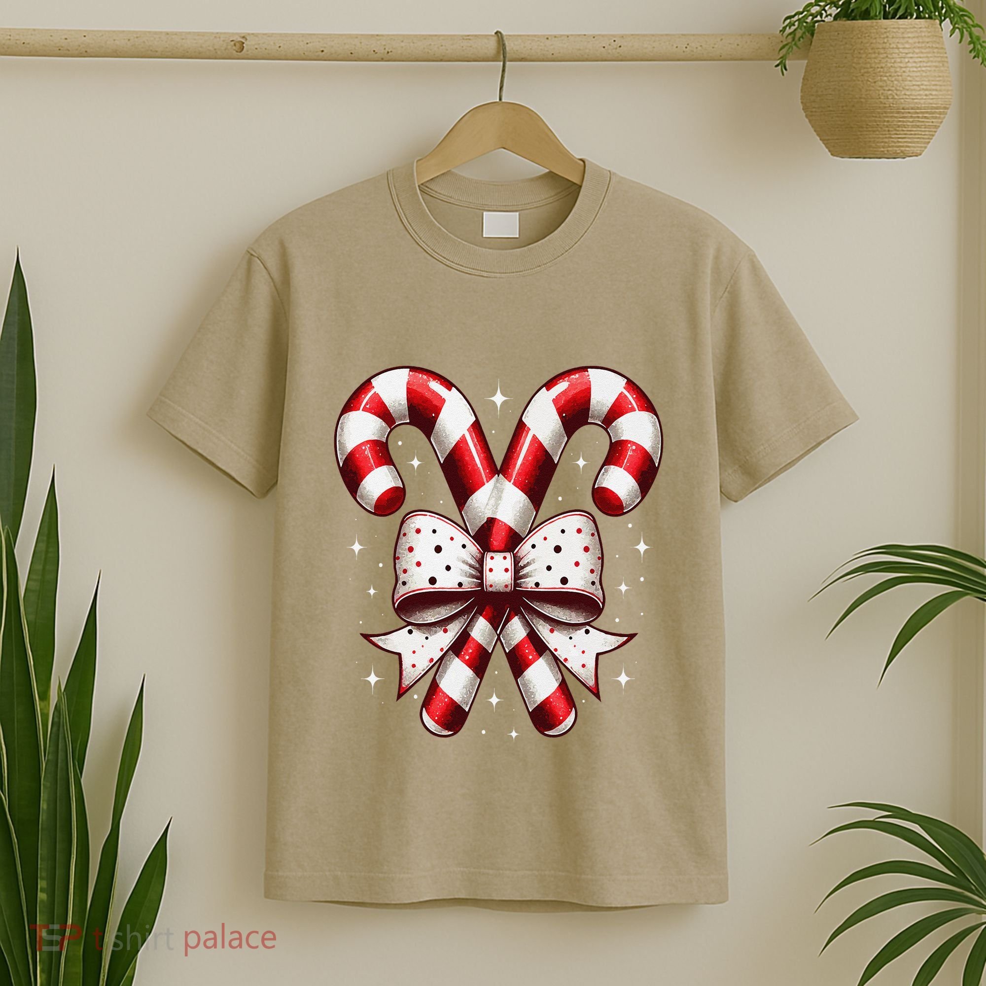 Christmas Holiday Candy Cane Retro Coquette Bow Women Girl T-Shirt