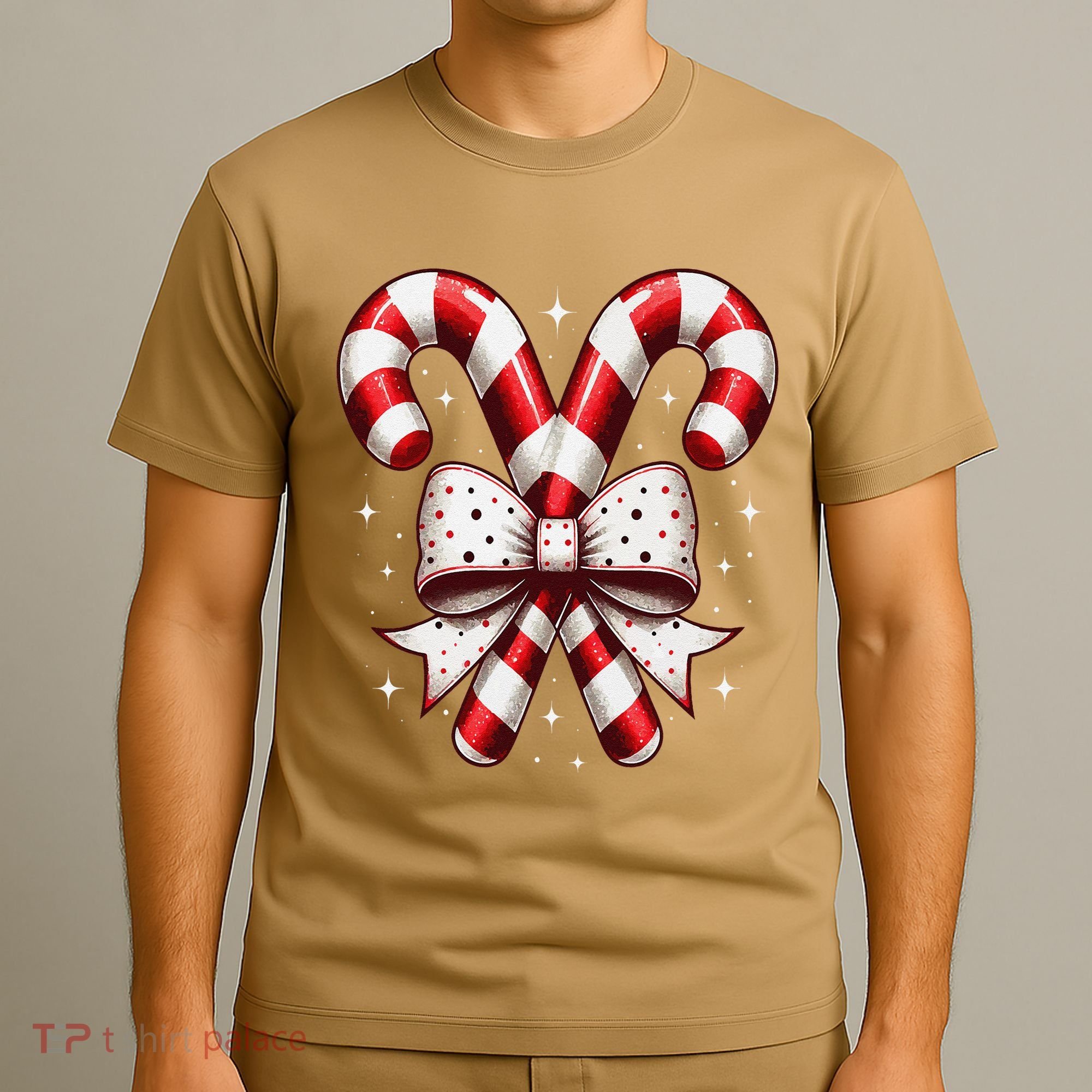 Christmas Holiday Candy Cane Retro Coquette Bow Women Girl T-Shirt