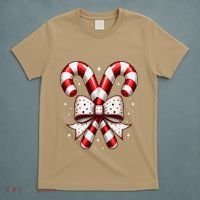 Christmas Holiday Candy Cane Retro Coquette Bow Women Girl T-Shirt thumb 5