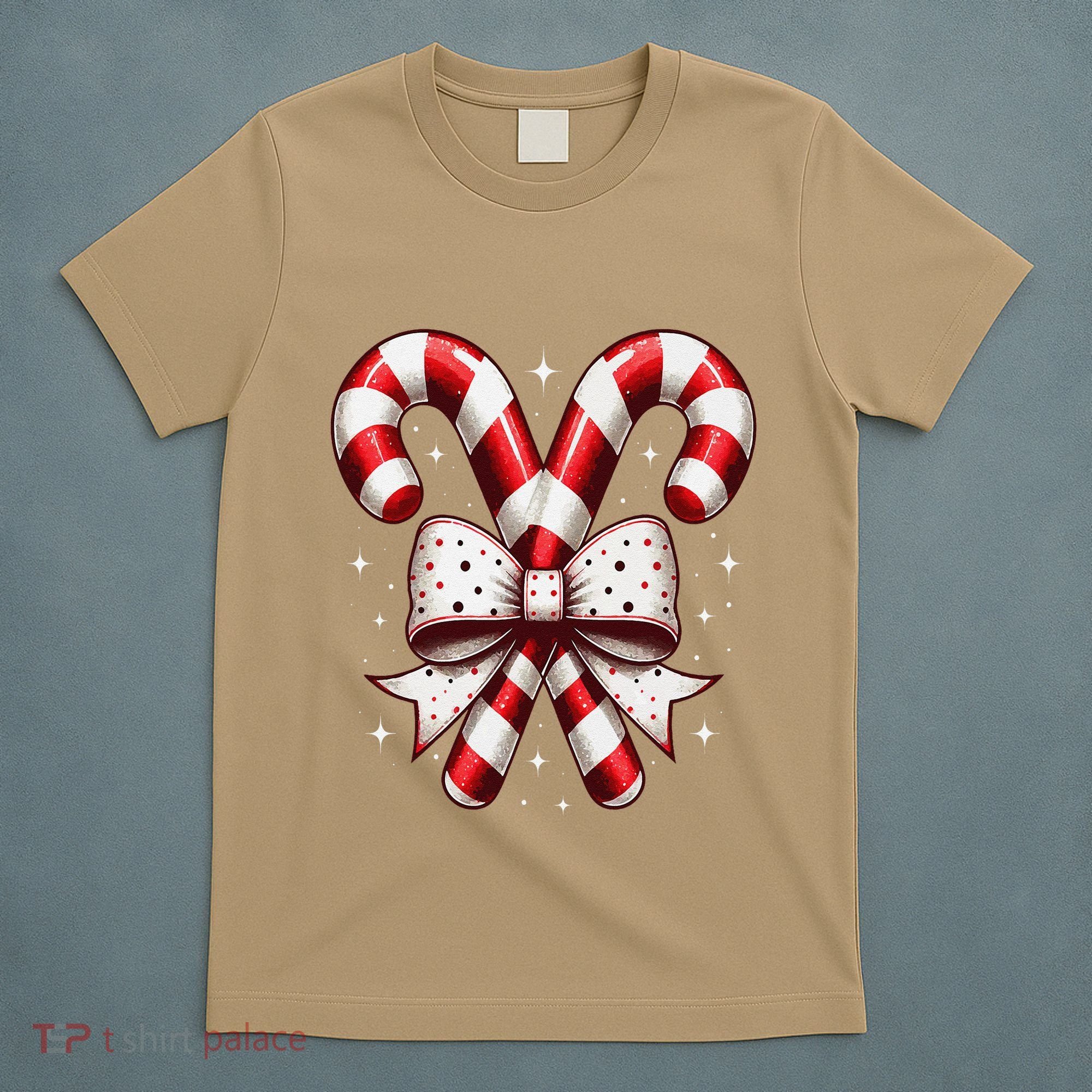 Christmas Holiday Candy Cane Retro Coquette Bow Women Girl T-Shirt